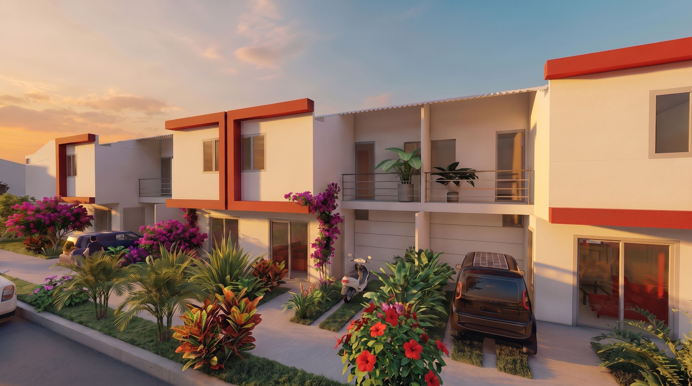 Casas de Alto de Los Almendros al atardecer (render)